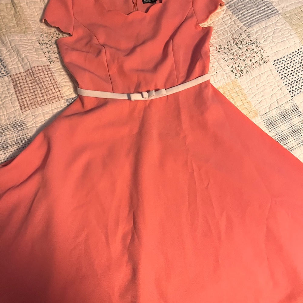 Burberry Coral Midi Dress with White Bow